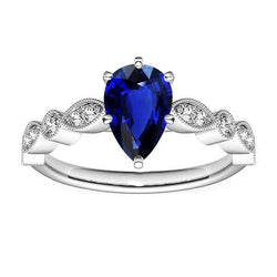Bague Or Diamant Poire Style Antique Saphir Srilankais 2.50 Carats