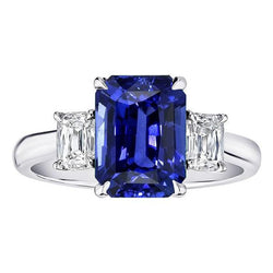 Bague Or Emeraude 3 Pierres Saphir Bleu & Diamant 3 Carats