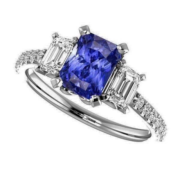 Bague Or Émeraude Diamant Bleu Saphir Avec Accents Ronds 3.50 Carats - HarryChadEnt.FR