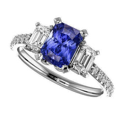 Bague Or Émeraude Diamant Bleu Saphir Avec Accents Ronds 3.50 Carats
