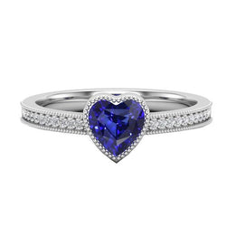 Bague Or Halo Lunette sertie Coeur Saphir Sri Lankais Bague 2 Carats Diamants