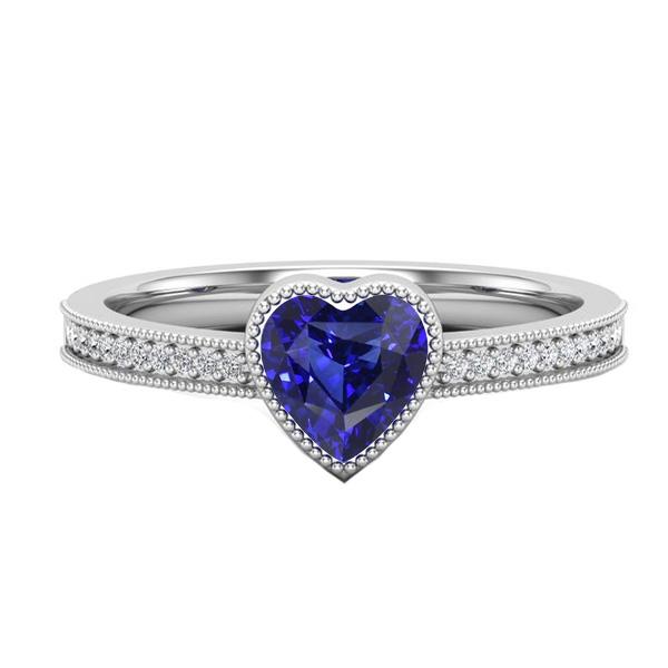 Bague Or Halo Lunette sertie Coeur Saphir Sri Lankais Bague 2 Carats Diamants - HarryChadEnt.FR