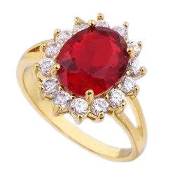 Bague Or Jaune 14K 4.70 Carats Sertie Griffe Rubis Diamants Neuf - HarryChadEnt.FR