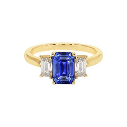 Bague Or Jaune 3 Pierres Saphir Bleu & Diamant 9 Carats
