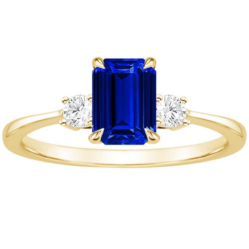 Bague Or Jaune Emeraude 3 Pierres Saphir Bleu & Diamant 3.50 Carats - HarryChadEnt.FR