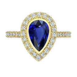 Bague Or Jaune Halo Poire Srilanka Saphir & Diamants 4 Carats