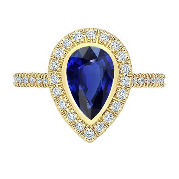 Bague Or Jaune Halo Poire Srilanka Saphir & Diamants 4 Carats - HarryChadEnt.FR