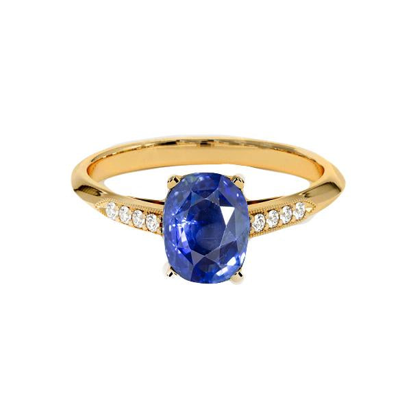 Bague Or Jaune Style Vintage Diamant & Saphir Bleu 6.50 Carats 14K - HarryChadEnt.FR