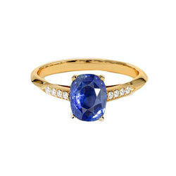 Bague Or Jaune Style Vintage Diamant & Saphir Bleu 6.50 Carats 14K