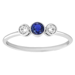 Bague Or Pierre Gemme Serti Clos Diamants & Saphir 3 Pierres 1.50 Carats