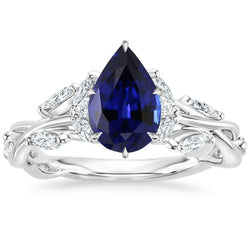 Bague Or Pierres Précieuses Poire Saphir Bleu & Diamants Marquise 7.25 Carats
