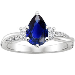Bague Or Pierres Précieuses Poire Saphir Bleu & Diamants Ronds 5.50 Carats