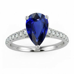 Bague Or Pierres Précieuses Saphir Bleu Avec Accents De Diamants 4 Carats