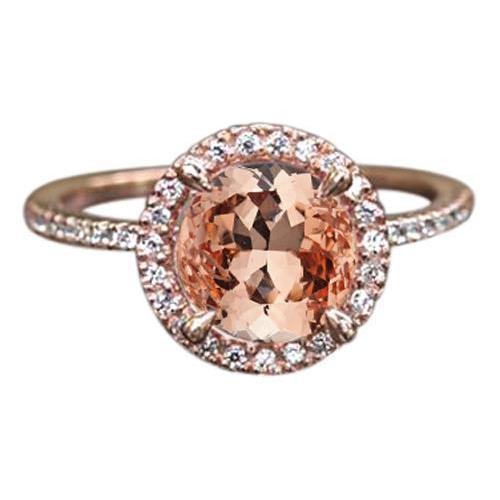 Bague Or Rose 14K 9 Carats Morganite Ronde Et Diamants Neuf - HarryChadEnt.FR