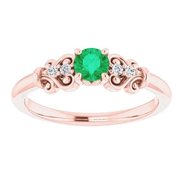 Bague Or Rose 14K Diamant Rond Émeraude Verte 1.40 Carats - HarryChadEnt.FR
