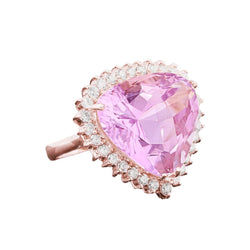 Bague Or Rose 19.25 Carats Trillion Kunzite Avec Diamants Ronds