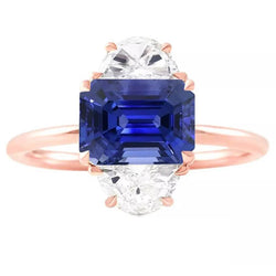 Bague Or Rose Emeraude Saphir 3 Pierres Diamants Demi Lune 4 Carats