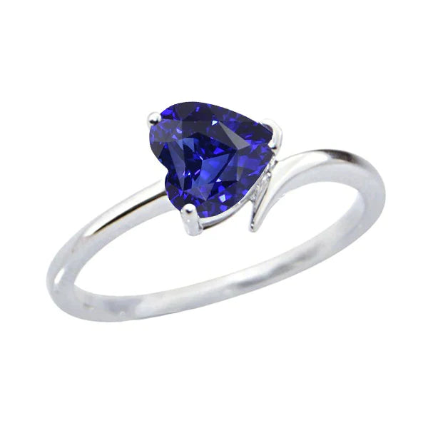 Bague Or Solitaire Coeur Saphir Bleu Naturel 1.50 Carats