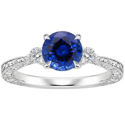 Bague Or Trois Pierres Ronde Saphir Ceylan & Diamant 2.50 Carats Neuf
