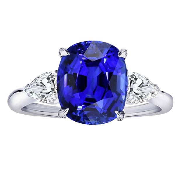 Bague Ovale 3 Pierres Prong Saphir Bleu & Diamants Poire 4.50 Carats - HarryChadEnt.FR