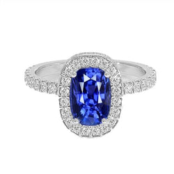 Bague Ovale Ceylan Saphir Halo Diamants 11.75 Carats Or 14K