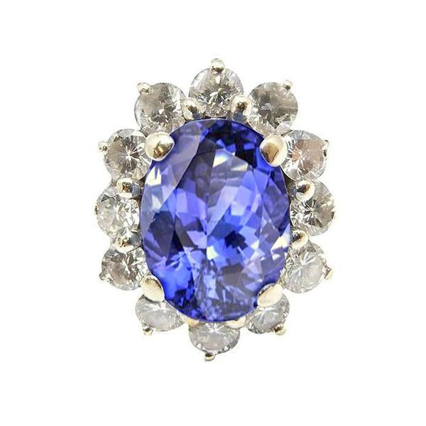 Bague Ovale Scintillante Tanzanite Et Halo Diamants 7.50 Carats Bijoux - HarryChadEnt.FR