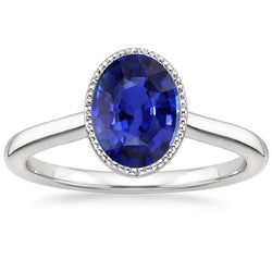 Bague Ovale Solitaire Saphir Bleu Ensemble Lunette 2.50 Carats Bijoux