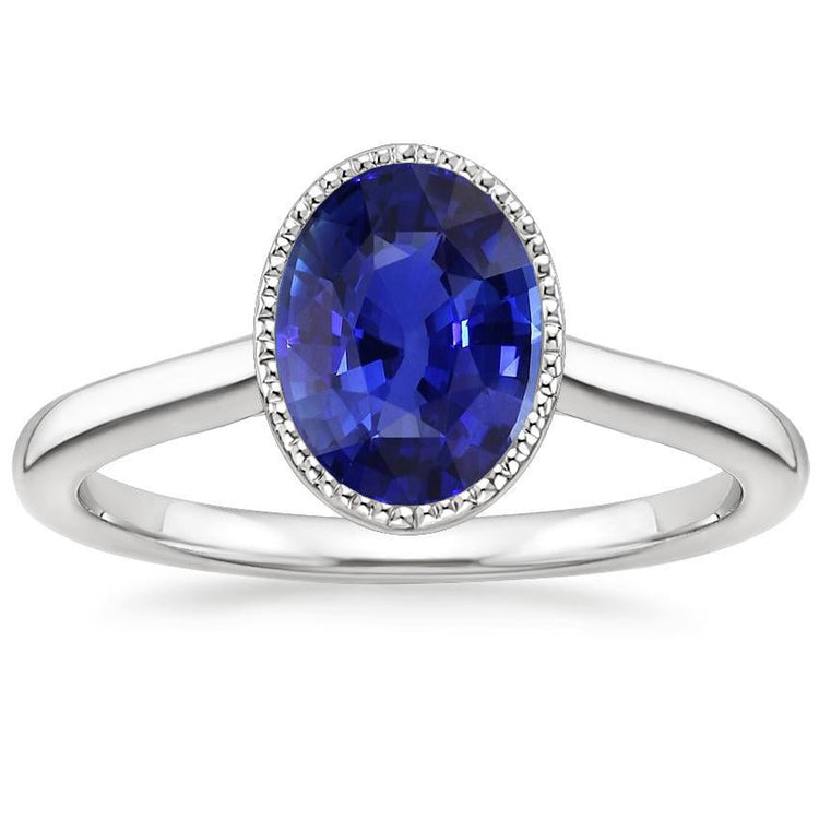 Bague Ovale Solitaire Saphir Bleu Ensemble Lunette 2.50 Carats Bijoux - HarryChadEnt.FR