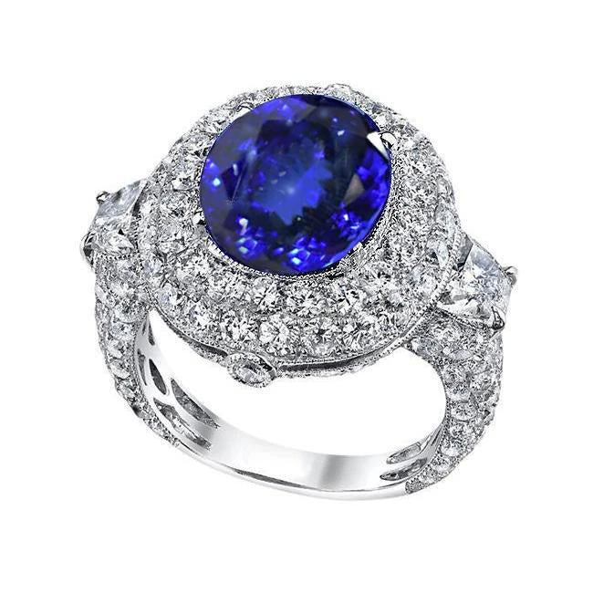 Bague Ovale Tanzanite 6.01 Ct Et Diamants Or Blanc 14K - HarryChadEnt.FR