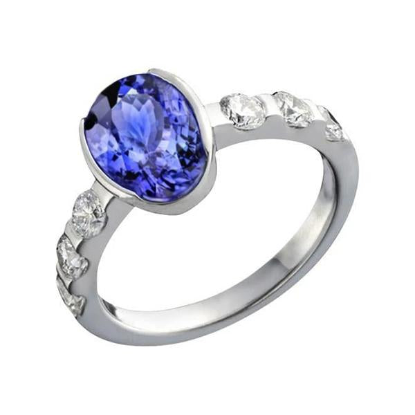 Bague Ovale Tanzanite AAA Et Diamants Or Blanc 4.50 Carat Bijoux - HarryChadEnt.FR