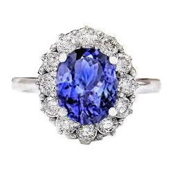 Bague Ovale Tanzanite Et Diamants 10 Ct Or Blanc 14K Sertie De Griffes - HarryChadEnt.FR