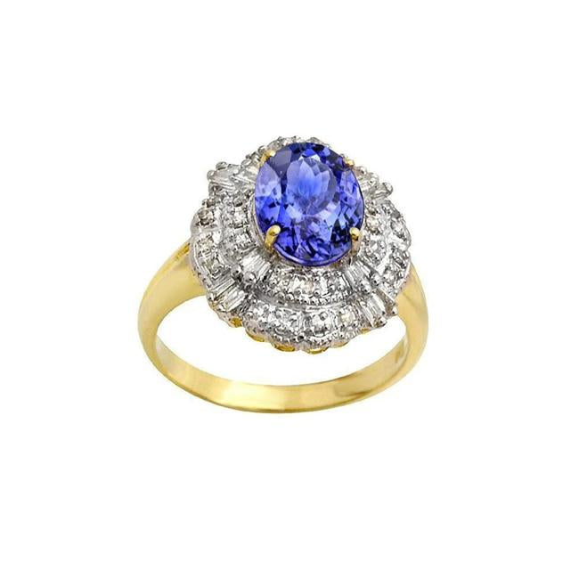 Bague Ovale Tanzanite Et Diamants Baguette Or 8 Carats Neuve - HarryChadEnt.FR