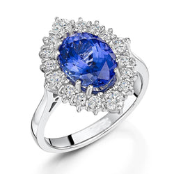 Bague Ovale Tanzanite Et Diamants De 4.90 Ct Or 14K Blanc