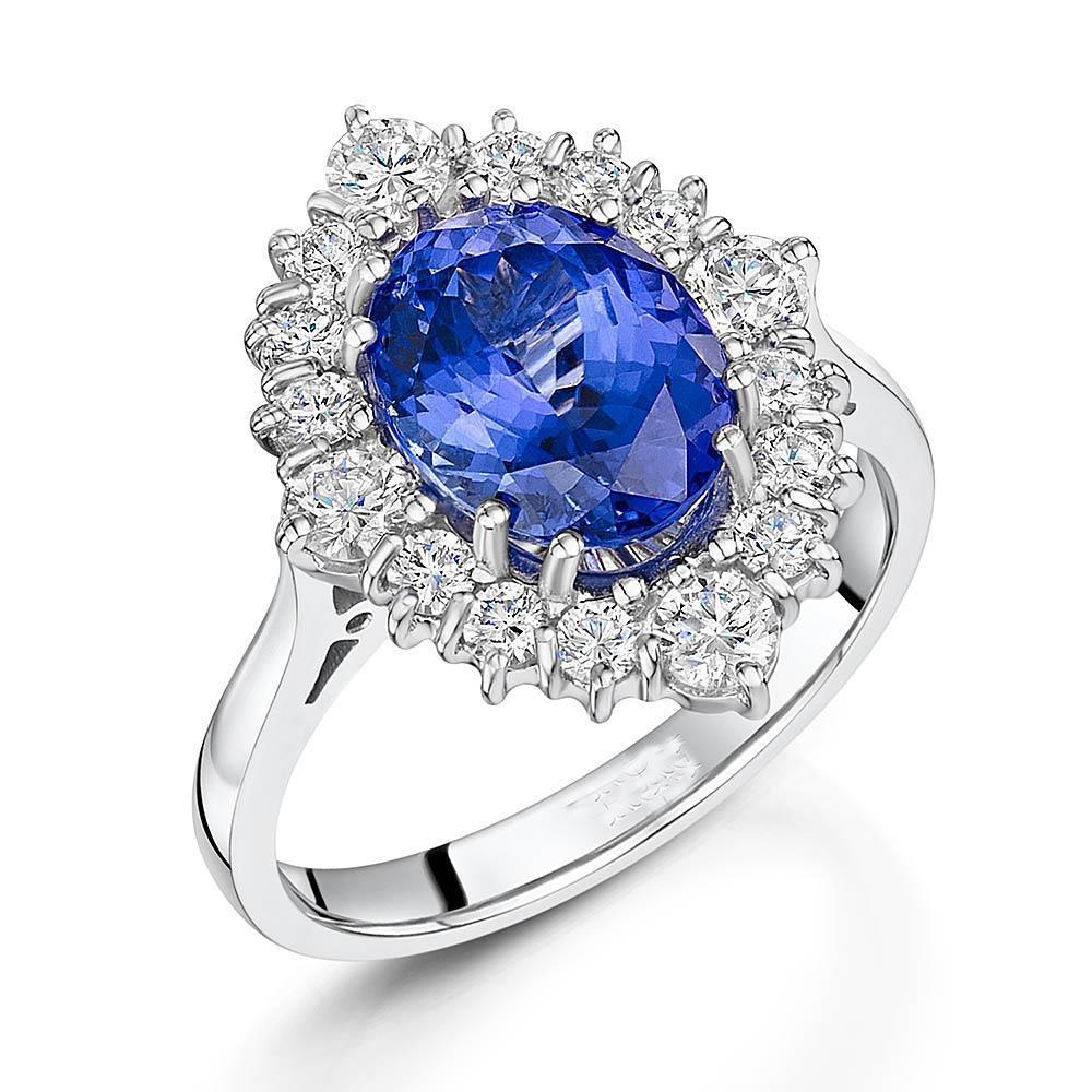 Bague Ovale Tanzanite Et Diamants De 4.90 Ct Or 14K Blanc - HarryChadEnt.FR