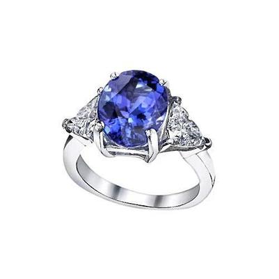 Bague Ovale Tanzanite Trillion Diamants Trois Pierres Or 6 Carats 14K - HarryChadEnt.FR