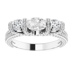 Bague Ovale Vieux mineur Diamant Or Blanc Serti Barre Prong 10.65 Carats