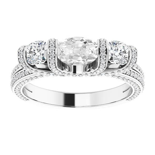 Bague Ovale Vieux mineur Diamant Or Blanc Serti Barre Prong 10.65 Carats - HarryChadEnt.FR