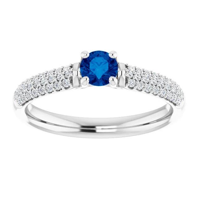 Bague Pavé Diamant Bleu Saphir 2 Carats Or Blanc 14K - HarryChadEnt.FR