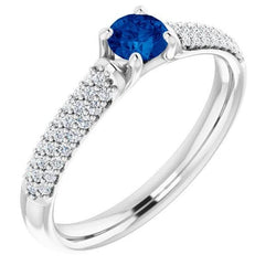 Bague Pavé Diamant Bleu Saphir 2 Carats Or Blanc 14K