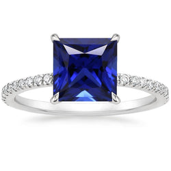 Bague Pavée de Diamants avec Centre de Saphir de Ceylan Princesse 5.50 Carats