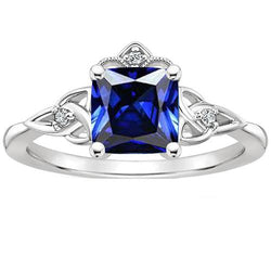 Bague Petit Diamant & Coussin Bleu Saphir Pierre Gemme Or 2.30 Carats