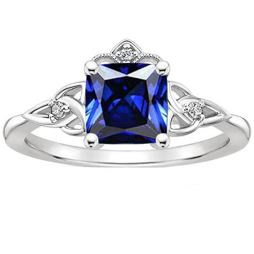 Bague Petit Diamant & Coussin Bleu Saphir Pierre Gemme Or 2.30 Carats - HarryChadEnt.FR