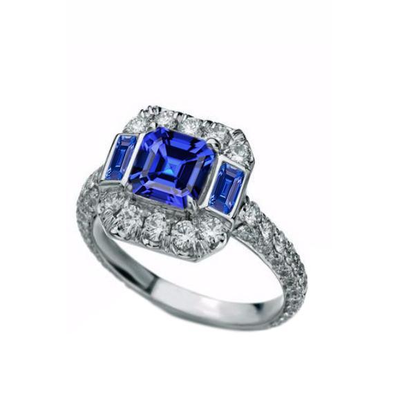 Bague Pierre Gemme Asscher & Emeraude Saphir Diamant Bijoux 4.50 Carats - HarryChadEnt.FR