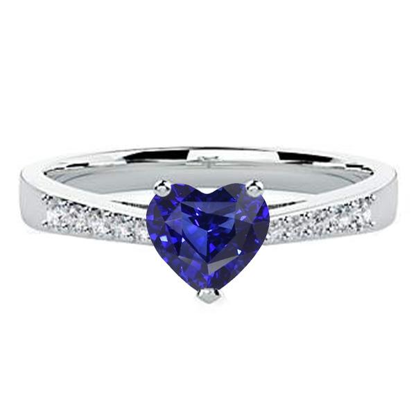 Bague Pierre Gemme Coeur Diamant Rond Saphir Bleu Naturel 2 Carats - HarryChadEnt.FR