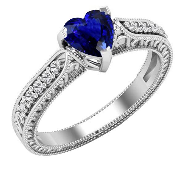 Bague Pierre Gemme Coeur Saphir Bleu Bijoux Tige Millgrain 2 Carats - HarryChadEnt.FR