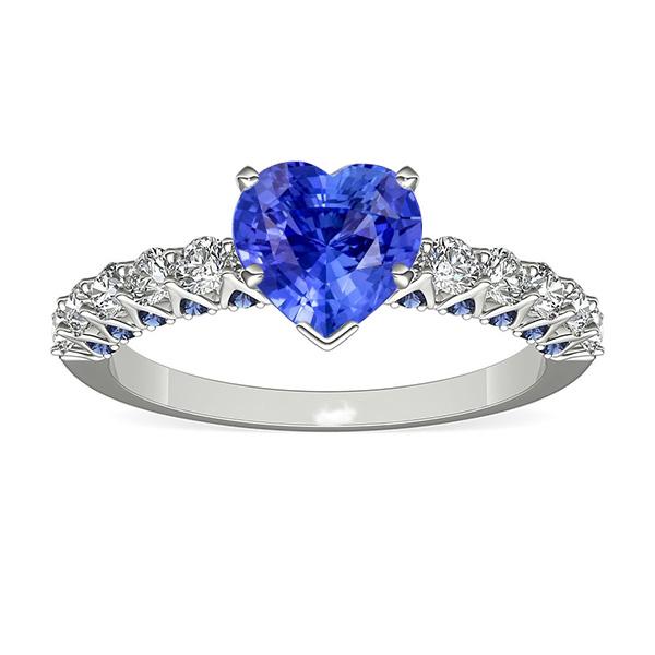Bague Pierre Gemme Coeur Saphirs Bleus & Diamants Ronds 2.50 Carats - HarryChadEnt.FR