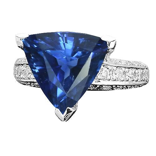 Bague Pierre Gemme Diamant Style Antique Saphir Taille Trillion 4.50 Carats - HarryChadEnt.FR