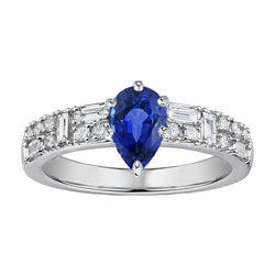 Bague Pierre Gemme Poire Saphir Bleu 3 Carats Marquise & Diamants Ronds