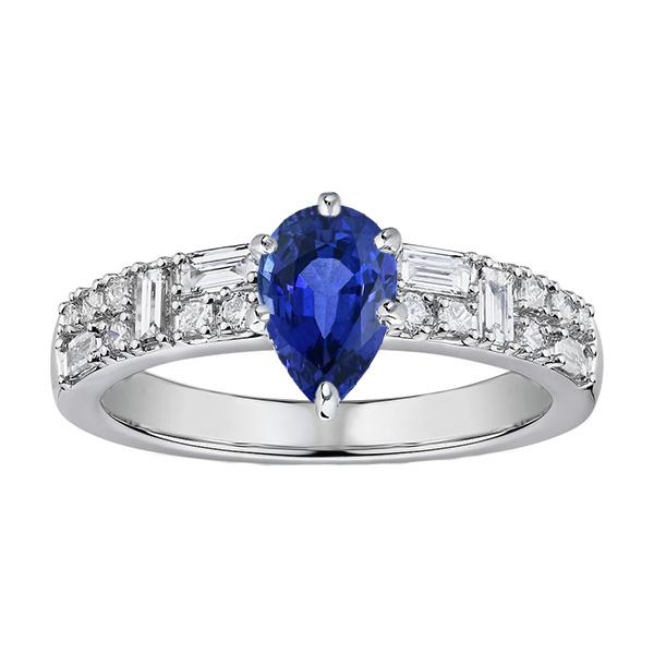 Bague Pierre Gemme Poire Saphir Bleu 3 Carats Marquise & Diamants Ronds - HarryChadEnt.FR