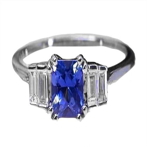 Bague Pierre Gemme Radiant Cut Saphir Ceylan & Diamants Baguette 3 Carats - HarryChadEnt.FR